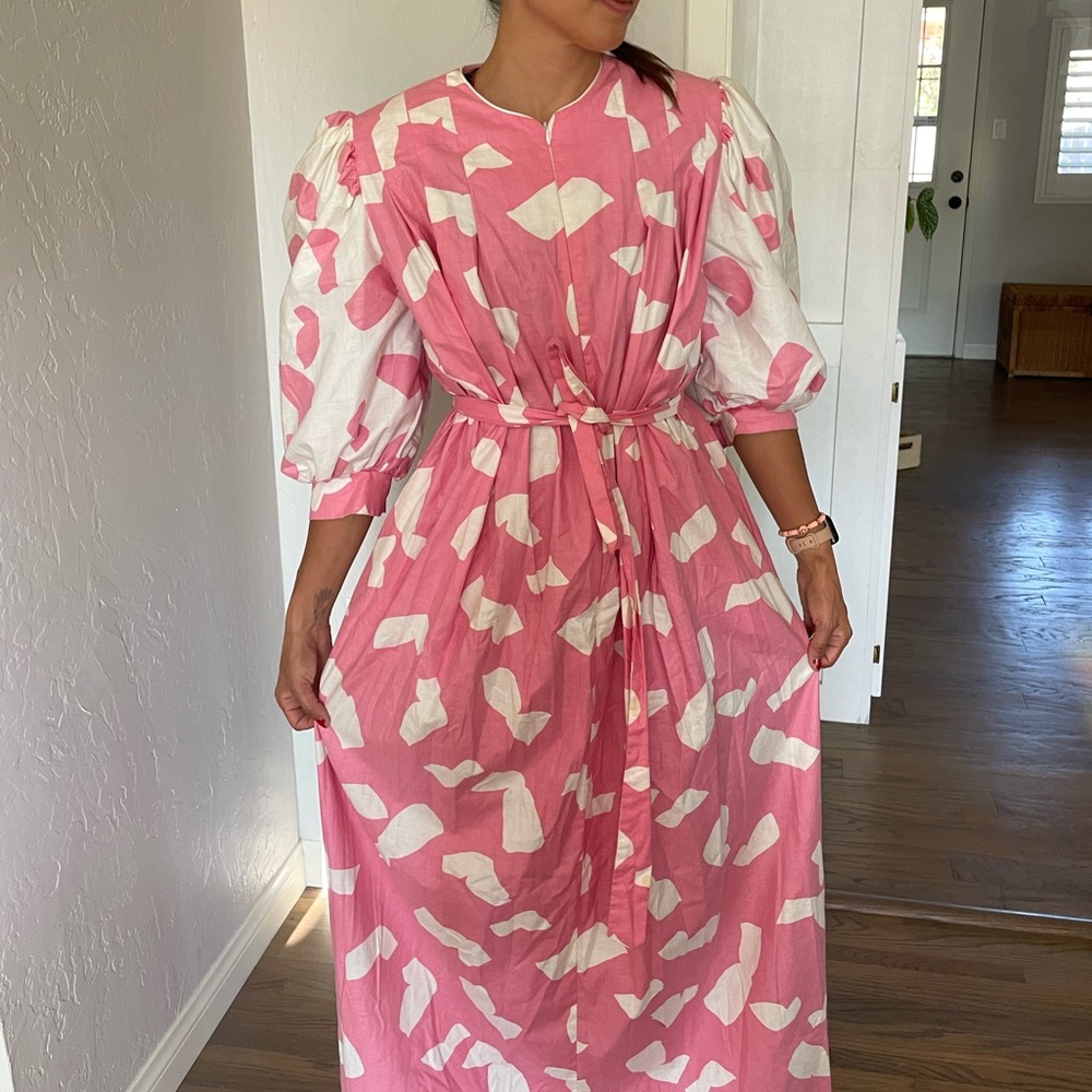 Vintage 1980s David Brown Pink and White Patio dress 100% Cotton